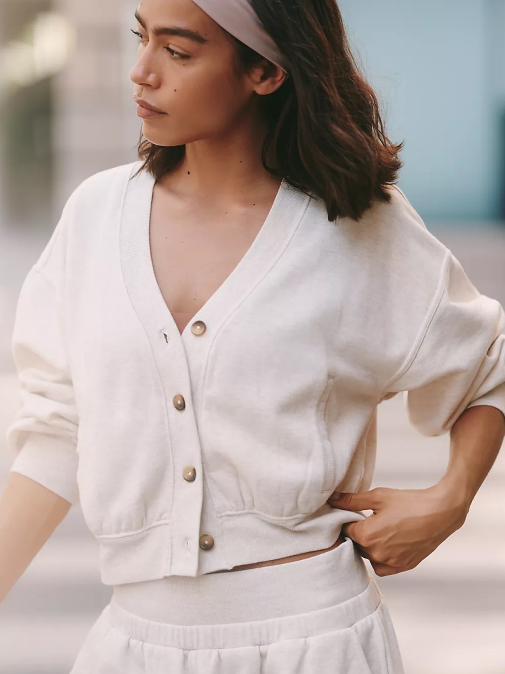 Anthropologie Daily Practice Modern Dancer Button-Front Sweatshirt in Cream